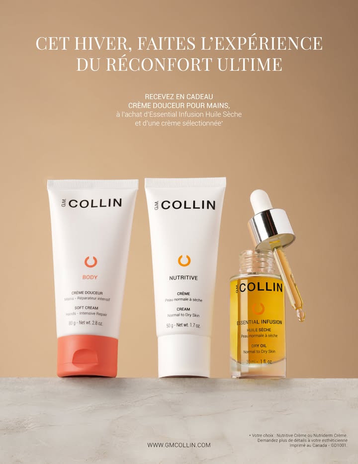 Trio crème nutriderm + huile sèche essentiel infusion cadeau crème à main Gm Collin