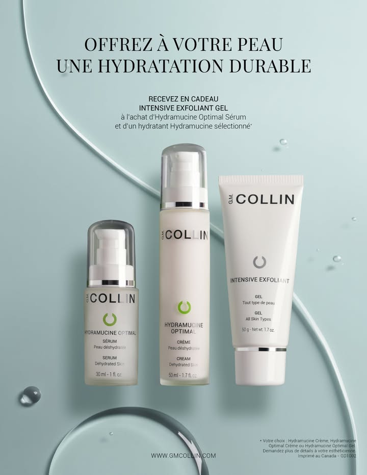 Trio crème hydramucine + sérum hydramucine optimal cadeau exfoliant gel intensif gm collin